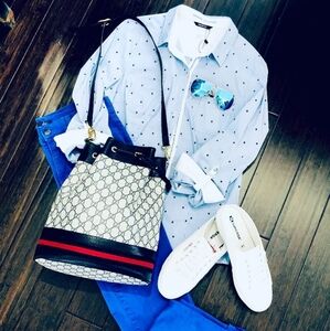 Authentic Vintage Gucci GG Monogram Supreme Sherry Web Ophidia Drawstring Bucket